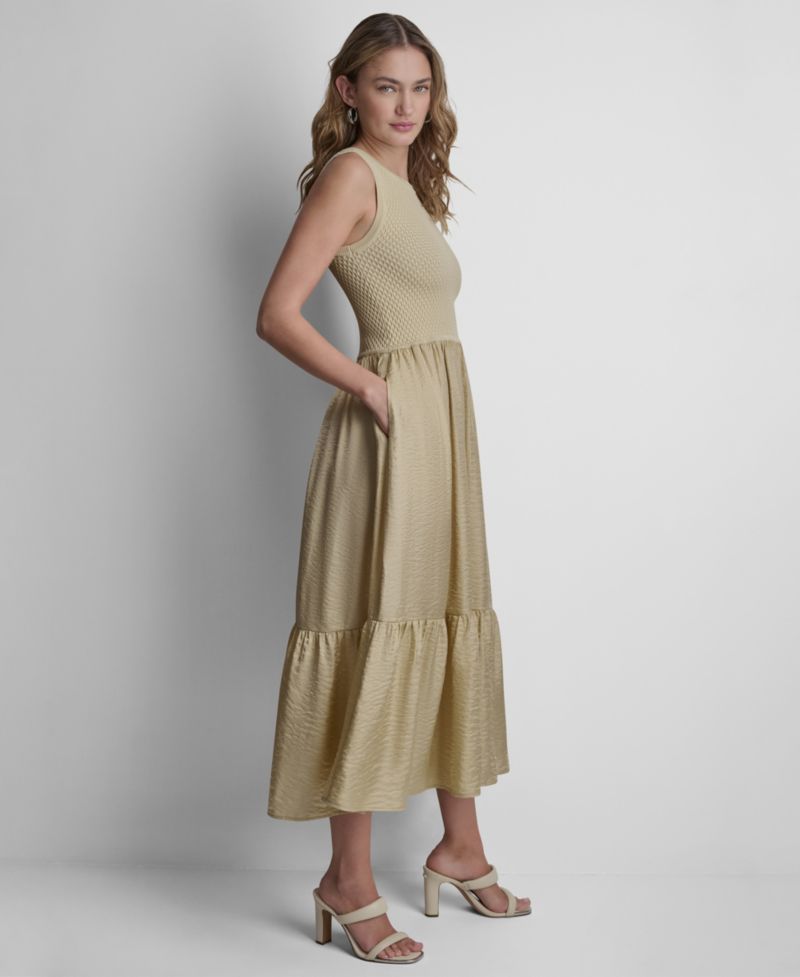 Women's Sleeveless Sweater Top Mixed Media Midi Dress
