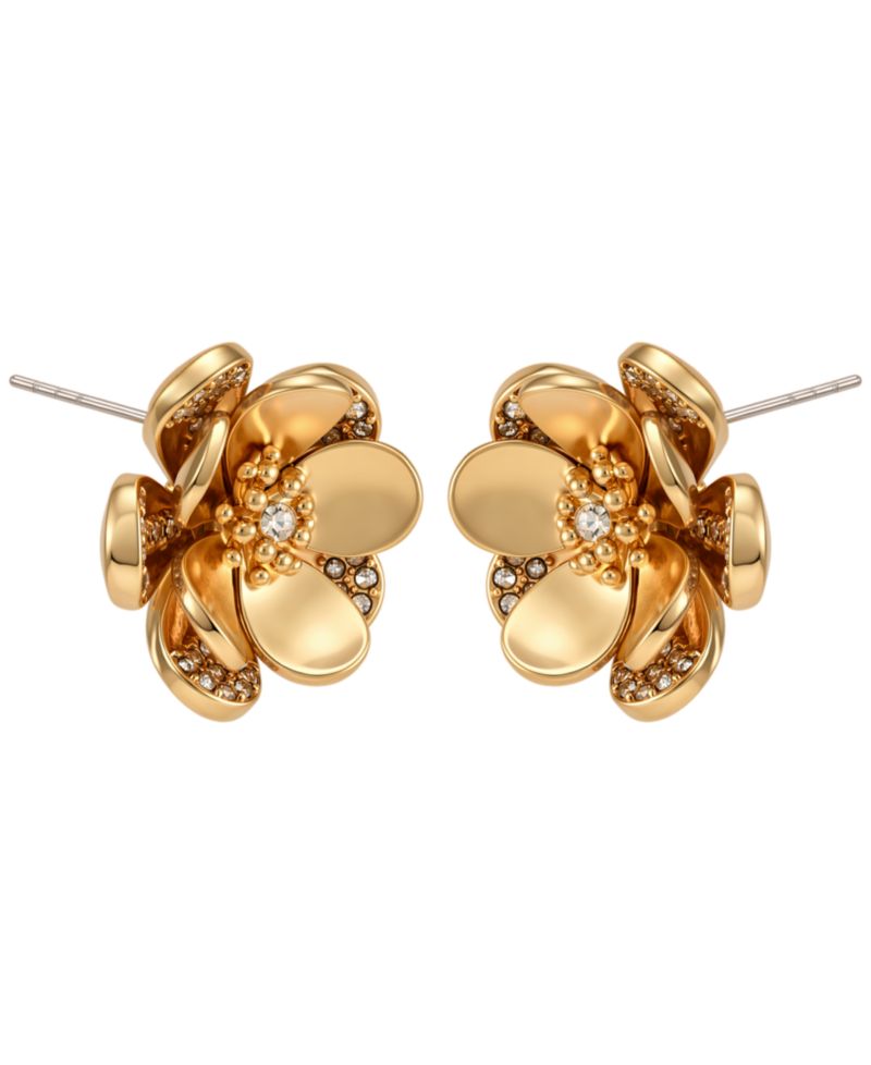 Gold-Tone Crystal Stone Oversized Stud Earrings