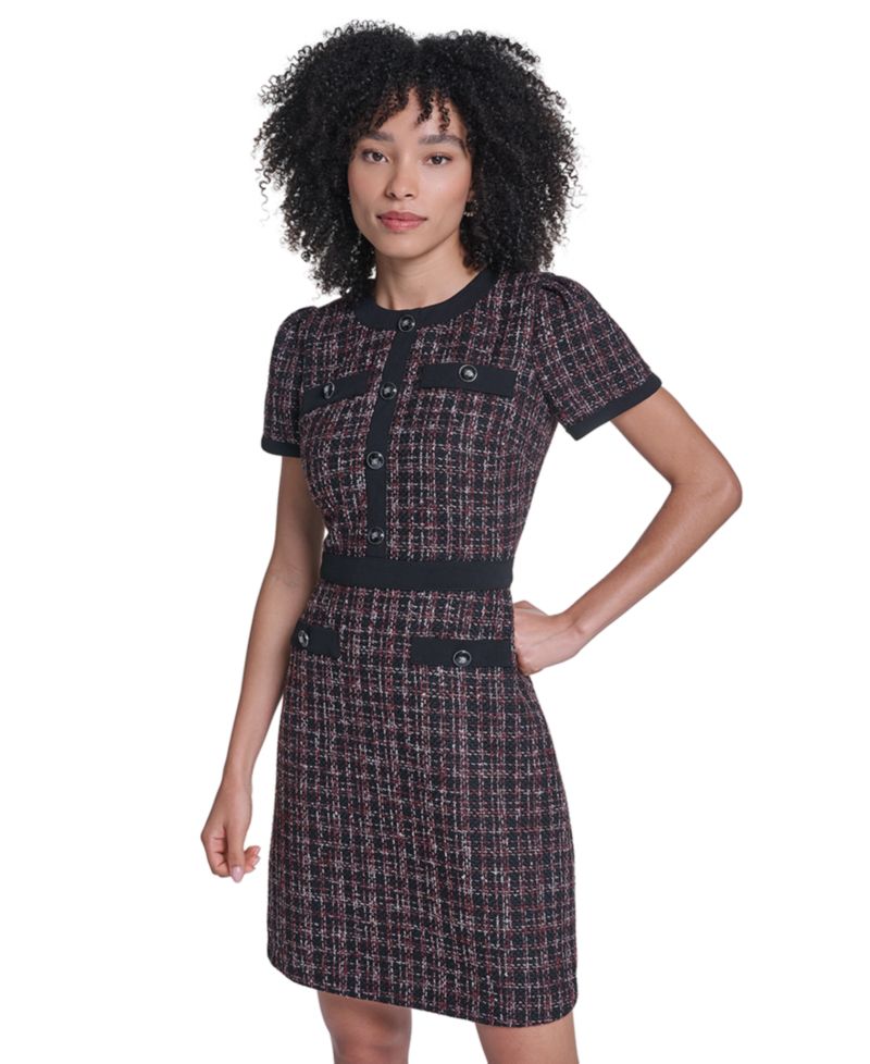 Women's Tweed Contrast-Trim Sheath Dress