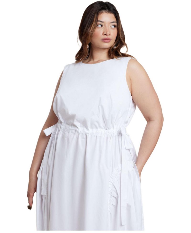 Women's Cinch Waist Poplin Midi Dress