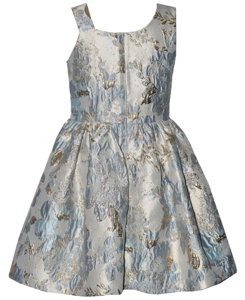 Girls' 7-16 Sleeveless Metallic Jacquard Dress