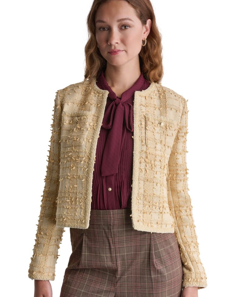 Women's Cropped Plaid Shoulder-Pad Jacket