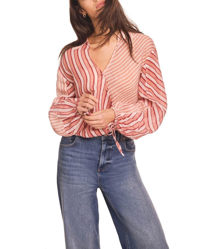 Women's Long-Sleeve Striped Wrap Blouse