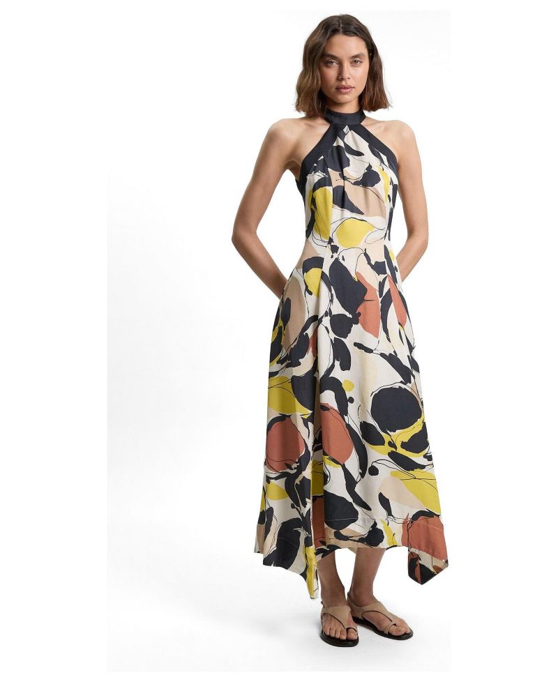 Women's Abstract Print Halter Maxi Dress