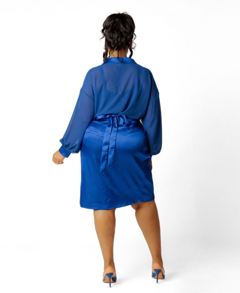 Plus Size Chiffon Blouse and Wrapped Satin Skirt Set