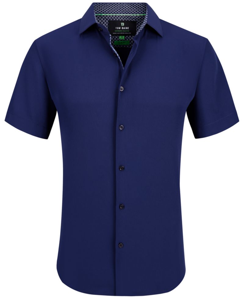 Men's Slim Fit Short Sleeve Performance Button Down Dress Shirt