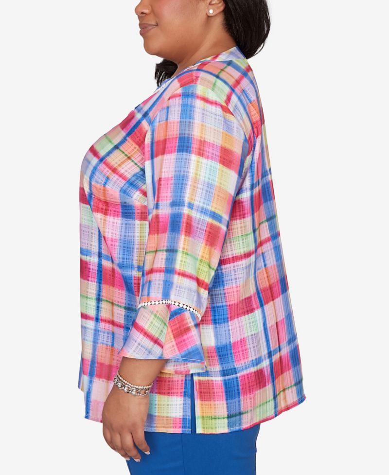Plus Size The Royal Treatment Watercolor Split Neck Bell Sleeve Top