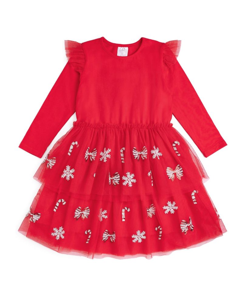 Girls' 4-16 Peppermint Swirl Long-Sleeve Holiday Sequin Tutu Dress