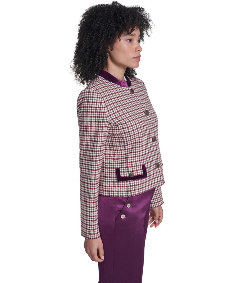 Petite Cropped Shoulder-Padded Woven Jacket