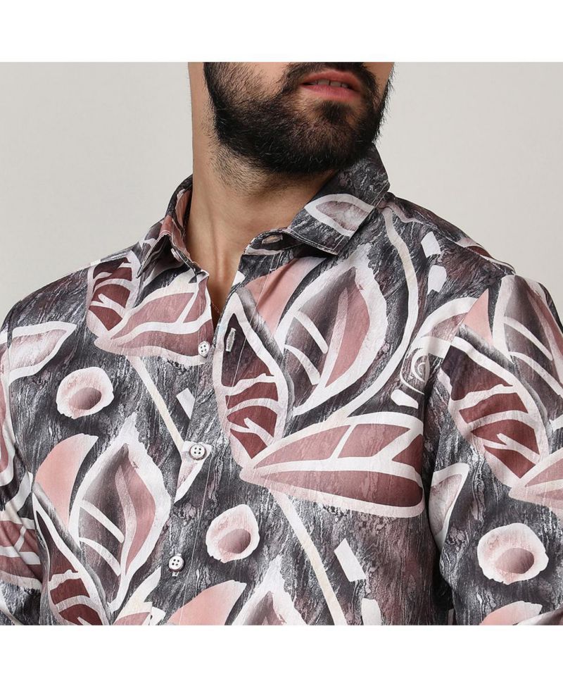 Men's Charcoal Grey & Mocha Brown Marble Foliage Shirt