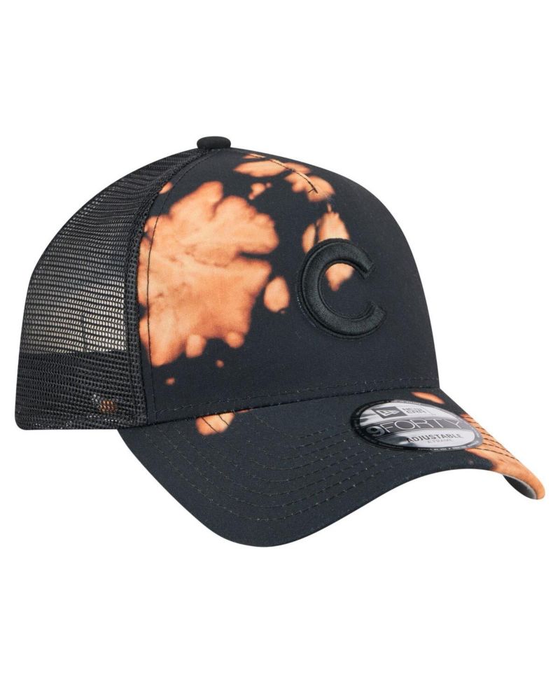 Men's Black Chicago Cubs Bleached A-Frame 9FORTY Adjustable Hat