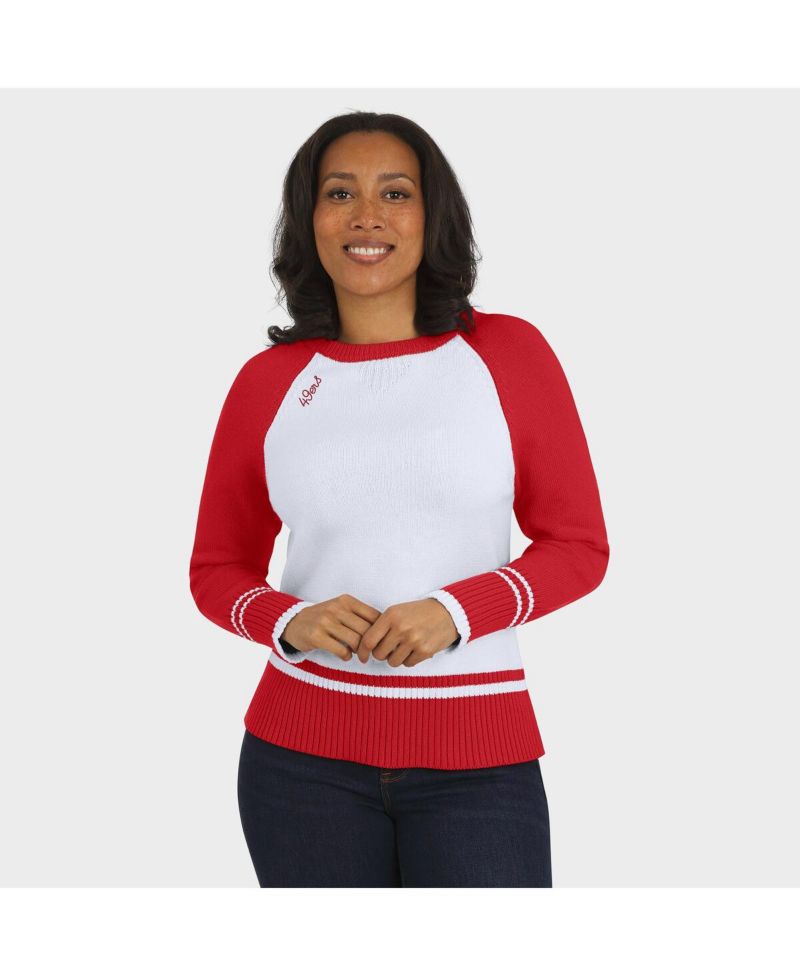 Women's White/Scarlet San Francisco 49ers Color Block Raglan Sweater