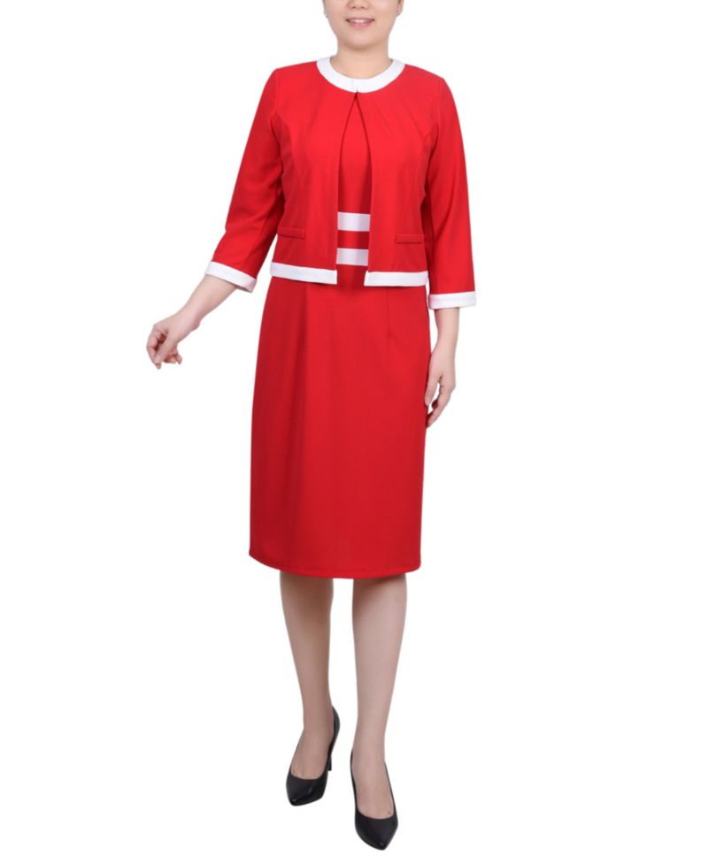 Women's Elbow Sleeve Colorblocked Dress, 2 Piece Set