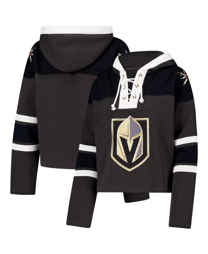 Women's Charcoal Vegas Golden Knights Cropped Superior Lacer Pullover Hoodie