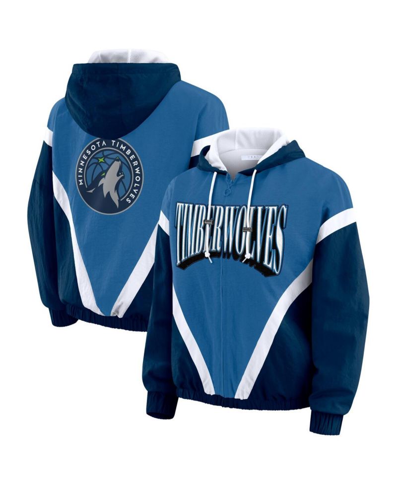 Women's Blue/Navy Minnesota Timberwolves Color-Block Full-Zip Windbreaker Jacket