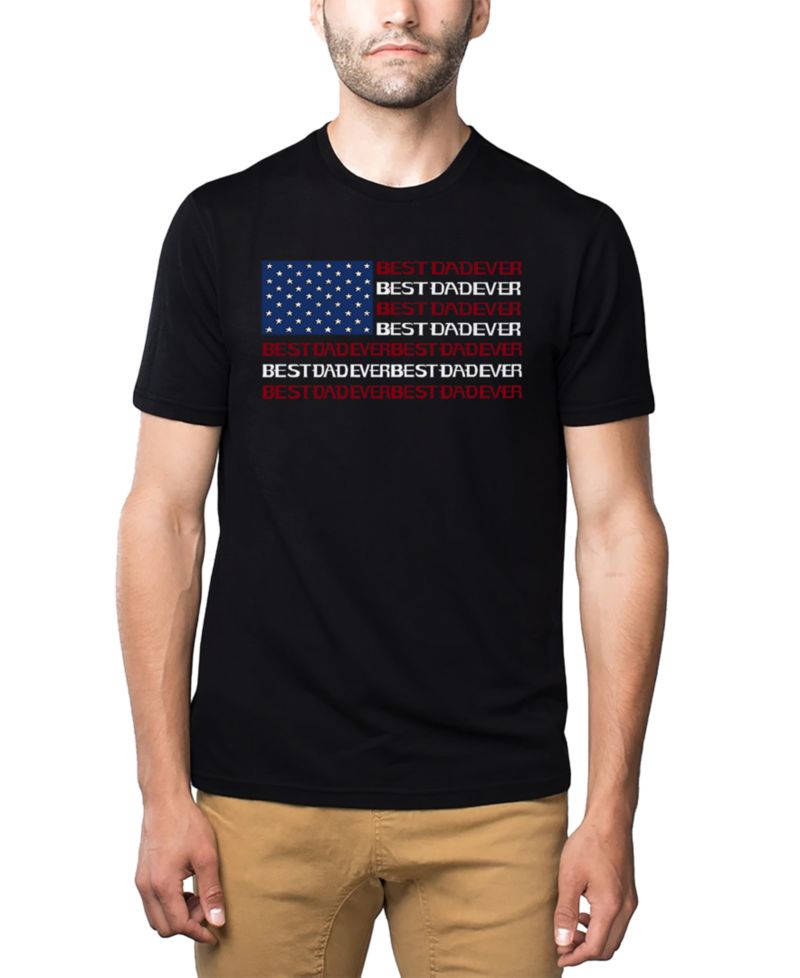 Men's Best Dad Ever American Flag Word Art Cotton and Polyester Blend T-Shirt