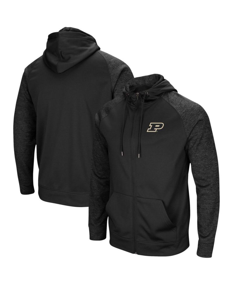 Men's Black Purdue Boilermakers Blackout 3.0 Tonal Raglan Full-Zip Hoodie