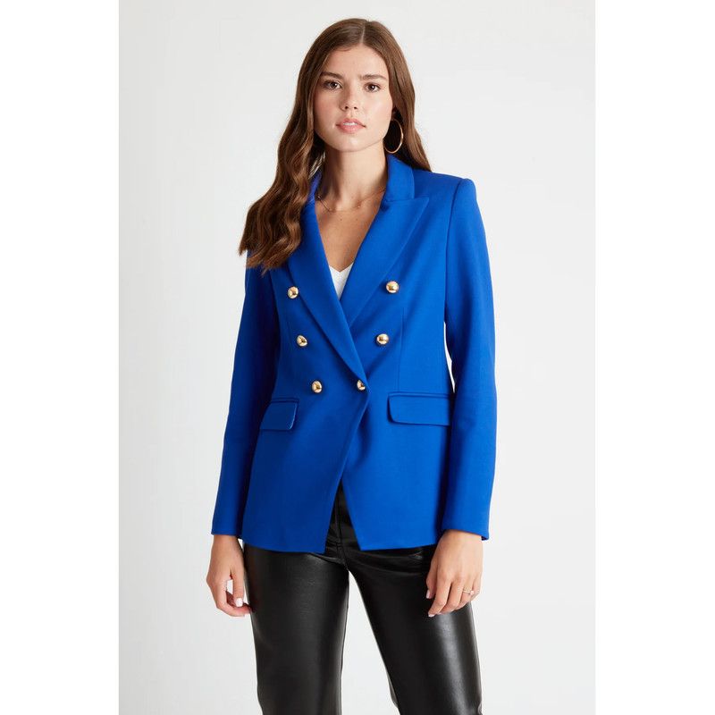Women's Pauline Double Breasted Fitted Luxury Ponte Blazer with 5-Button Sleeves with Real Buttonholes and Optional Turn Up Cuff