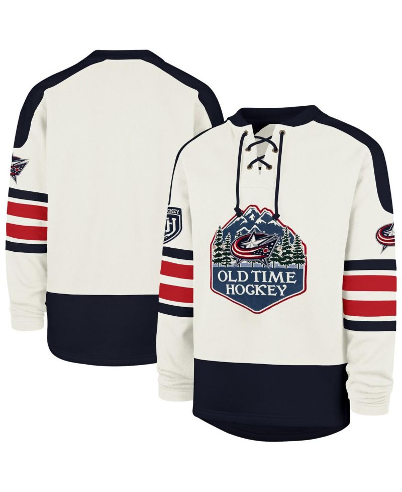 Men's Cream Columbus Blue Jackets Pond Hockey Trio Eternal Lacer Sweatshirt