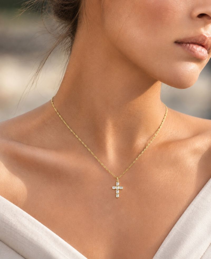 14k Gold-Plated Minimalist Cross Chain Necklace