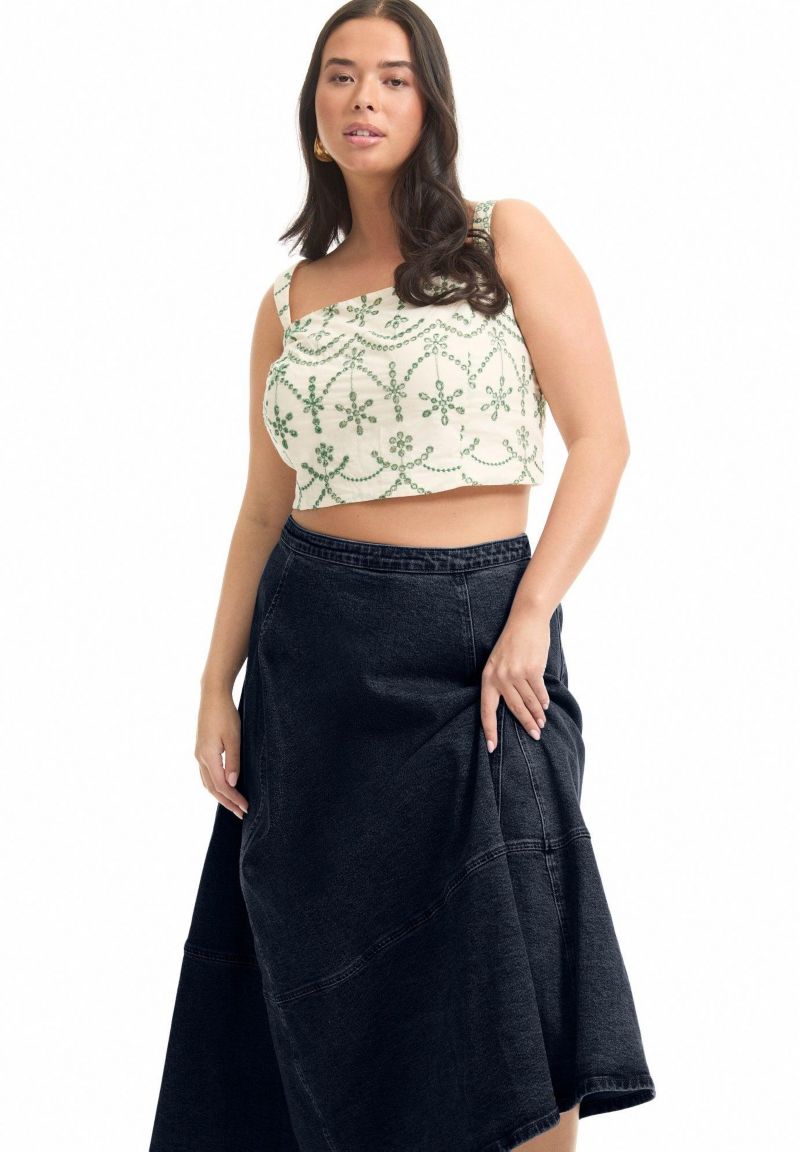 Women's June and Vie Fit-And-Flare Stretch Denim Midi Skirt