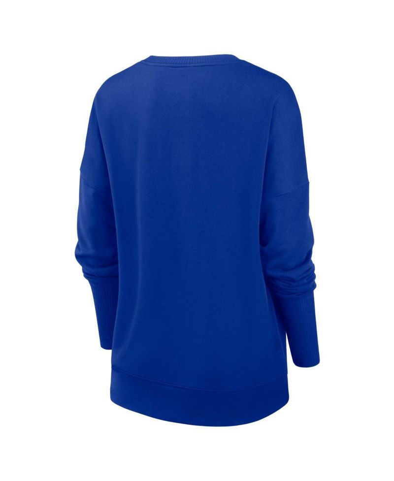 Women's Royal Distressed Seattle Seahawks Rewind Playback Icon Performance Pullover Sweatshirt
