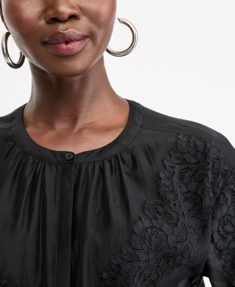 Women's Long Sleeve Lace-Trim Blouse