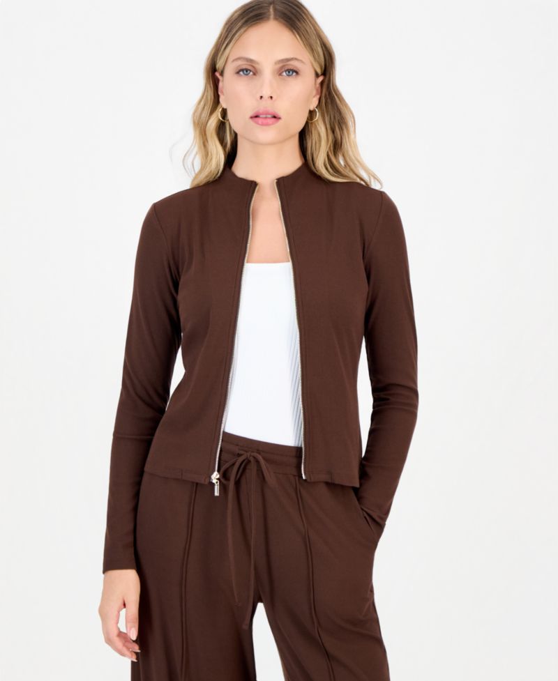 Petite Mock-Neck Zip-Front Top