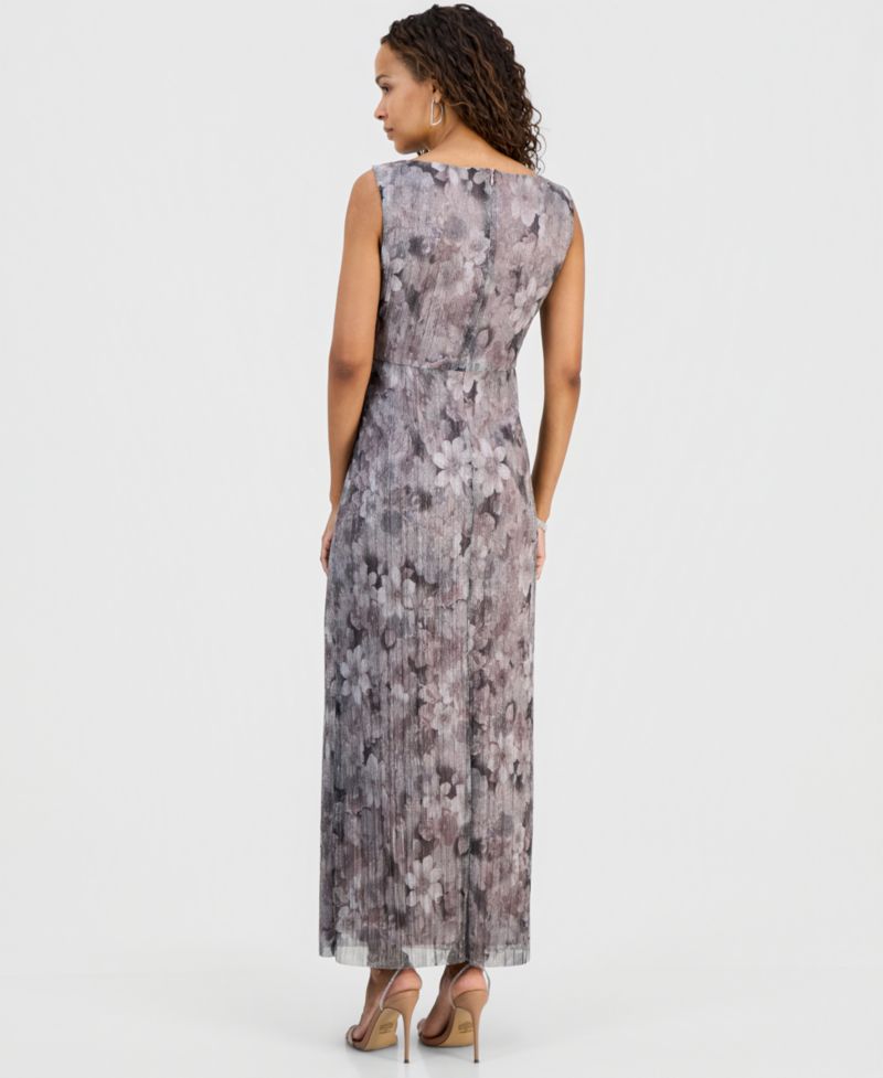 petite Metallic Floral Twist-Front Column Dress