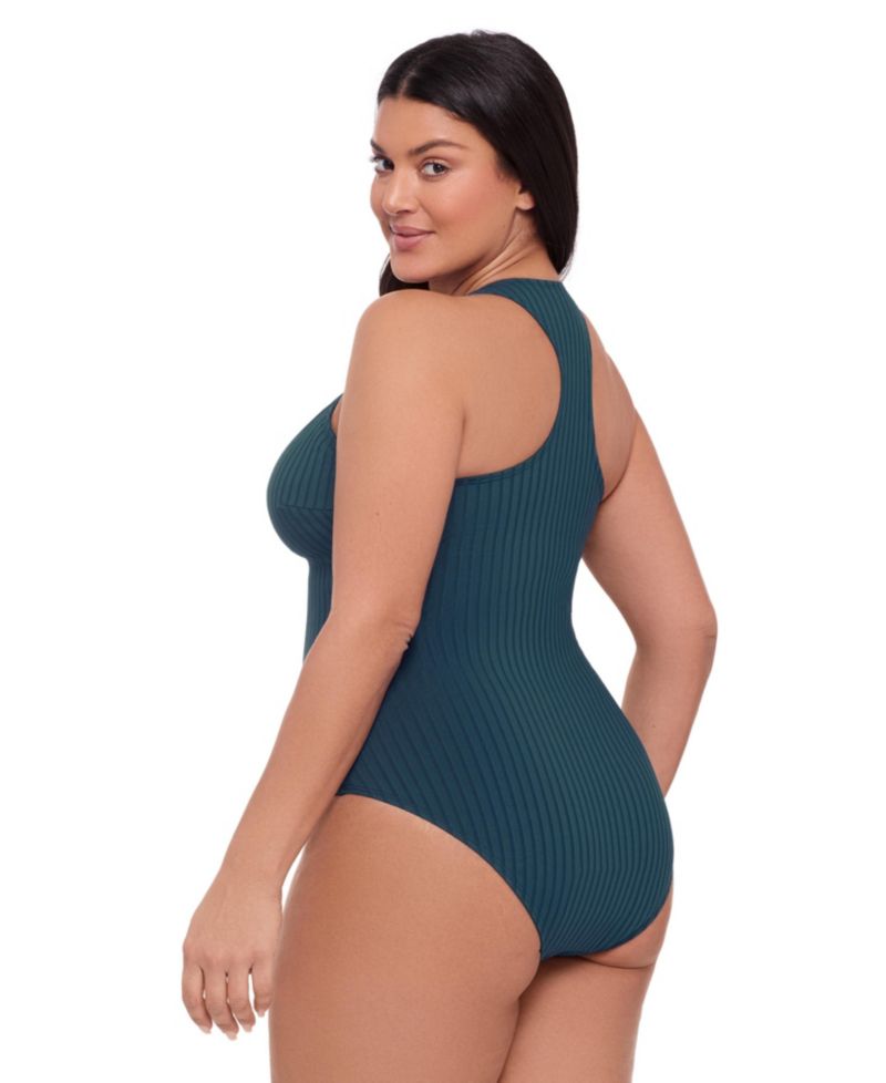 Women's S3 Smoothing Ribbed High-Neck Snap-Front One Piece Swimsuit