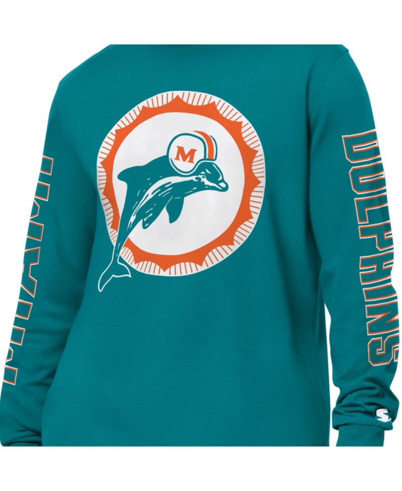 Men's Aqua Miami Dolphins Clutch Hit II Logo Long-Sleeve T-Shirt