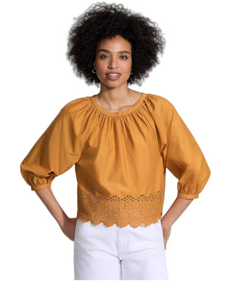 Women's Gathered Eyelet Top