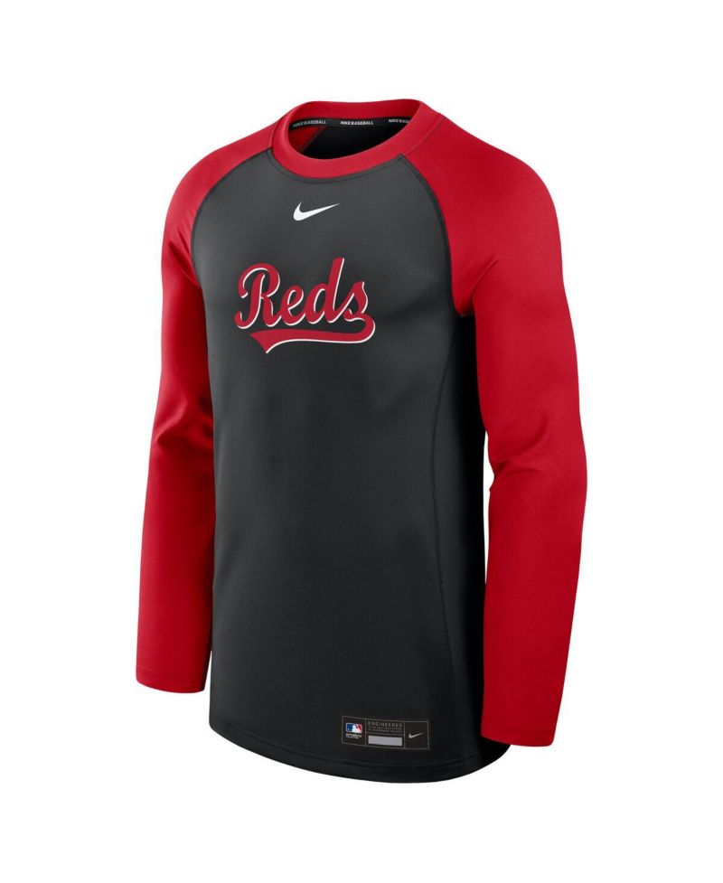 Men's Black/Red Cincinnati Reds Authentic Collection Game Time Raglan Performance Long Sleeve T-Shirt