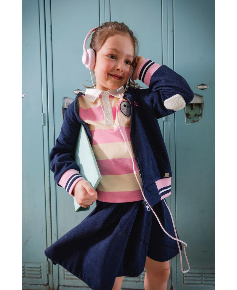 Little and Big Girl ( size 6 to 14 ) Pleated French Terry Skirt Denim