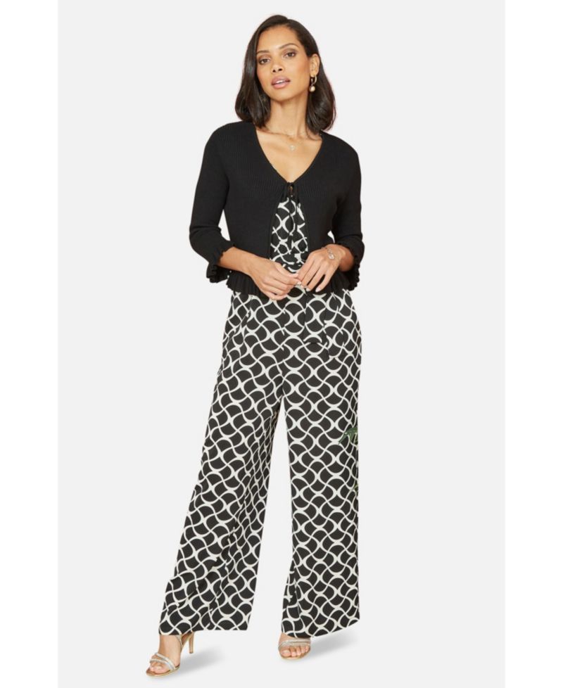 Women's Tie Front Frilled Hem Ribbed Cardigan
