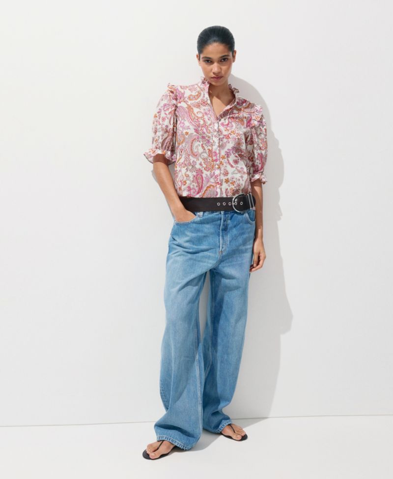 Women's Paisley-Print Ruffled Blouse