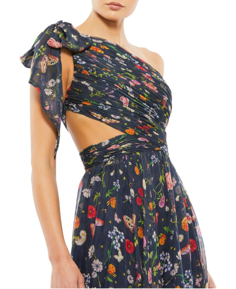 Petite One-Shoulder Cut-Out Flowy Gown