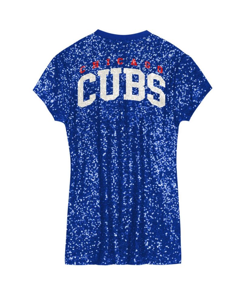 Big Girls Royal Chicago Cubs Sequin V-Neck Dress