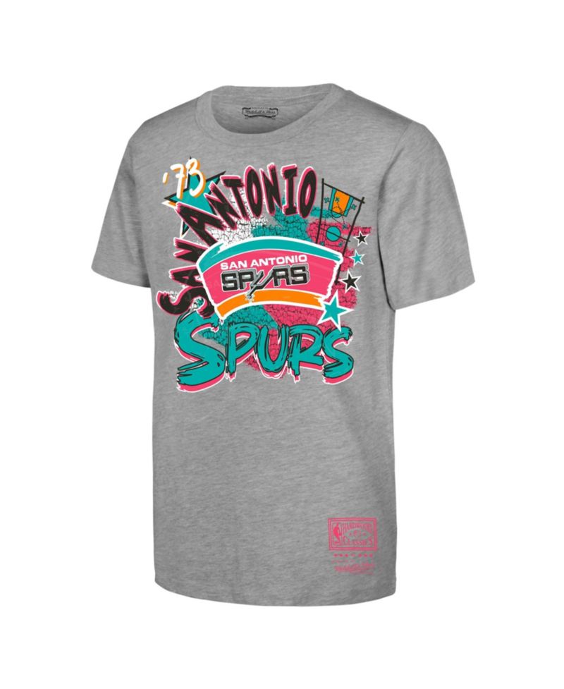 Big Boys and Girls Mitchell Ness Heather Gray San Antonio Spurs Hardwood Classics Play by Play T-Shirt
