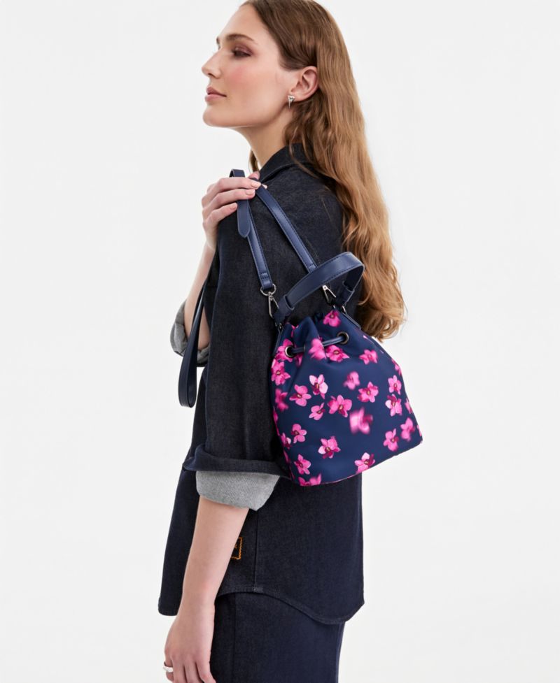 Floral-Print Drawstring Crossbody Top Handle Handbag