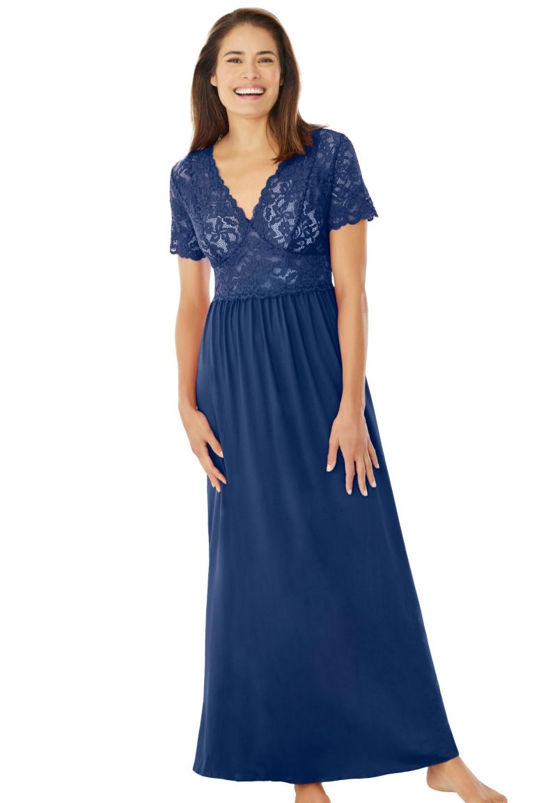 Women's Long Lace Top Stretch Knit Gown