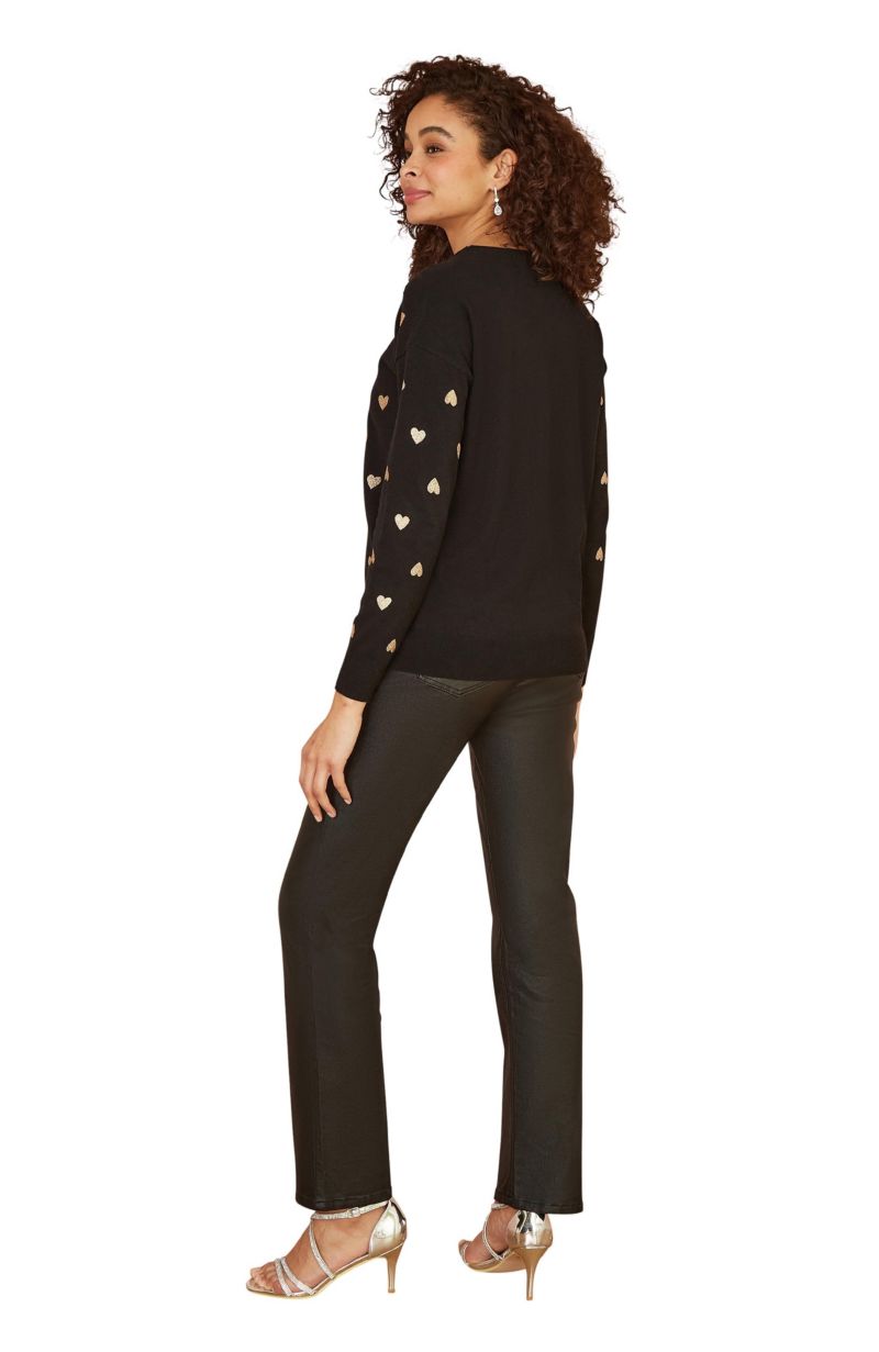 Women's Foil Heart Print Relaxed Fit Sweater
