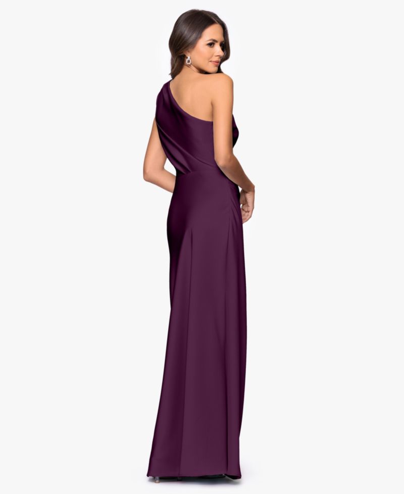 Petite One-Shoulder Draped Evening Gown