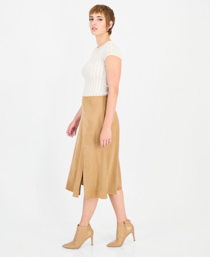 Women's Jennie A-Line High-Waisted Front Slit Suede Midi Skirt