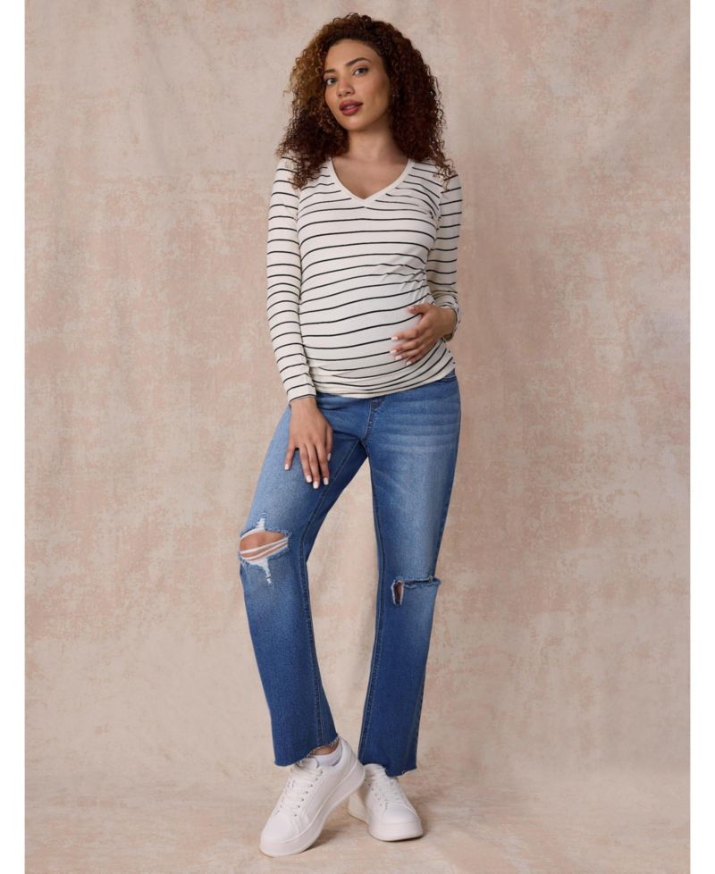 Women's Motherhood V-Neck Side-Ruched Long Sleeve Tee