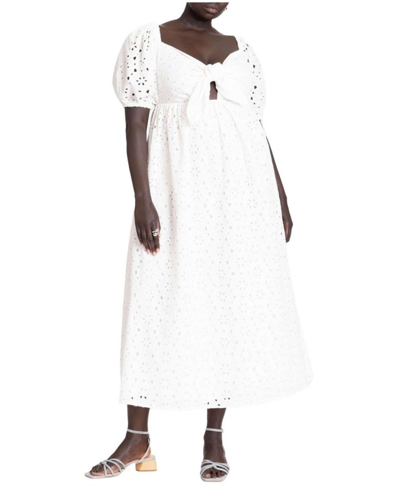 Women's Eyelet Tie Front Maxi Dress