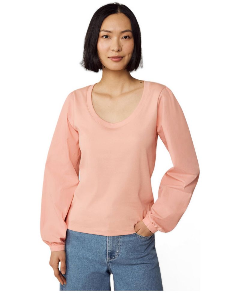 Women's Supima Interlock Scoop Neck Blouson Sleeve Top