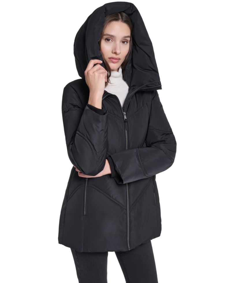 Women's Hooded Chevron-Quilted Puffer Jacket