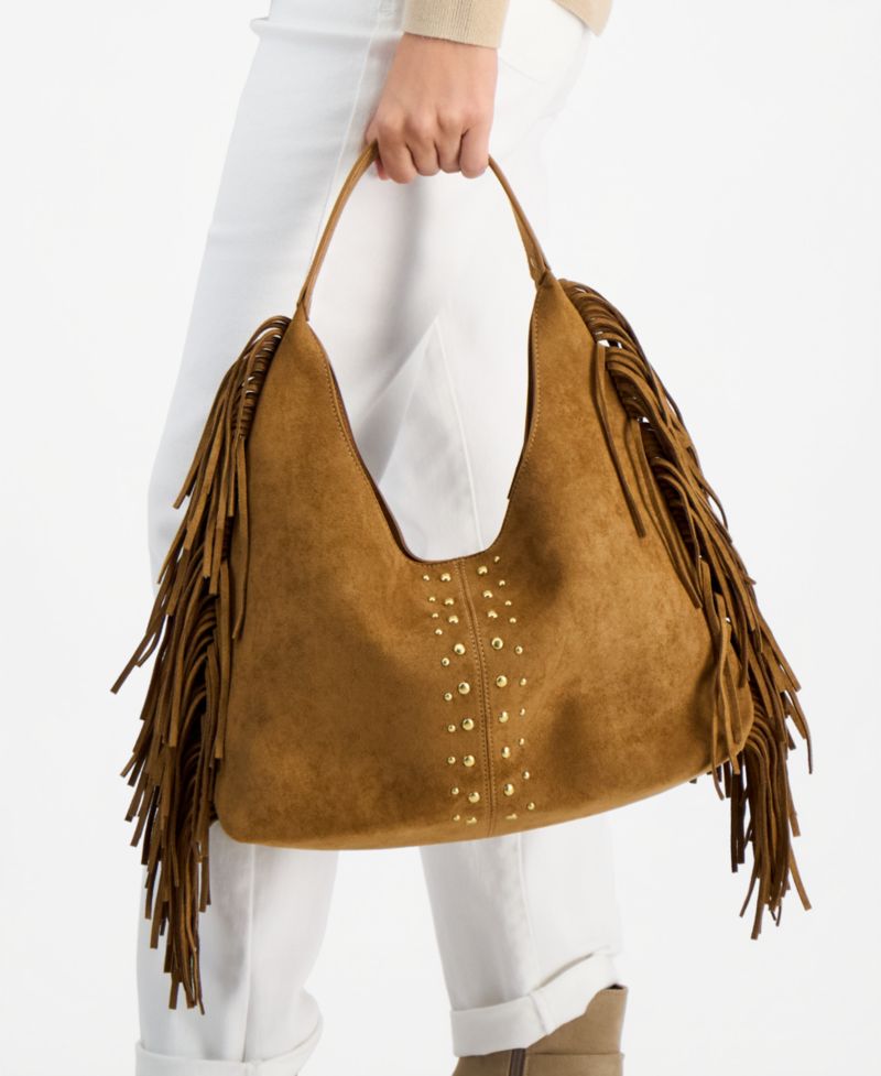 Fringed Faux-Suede Hobo Bag