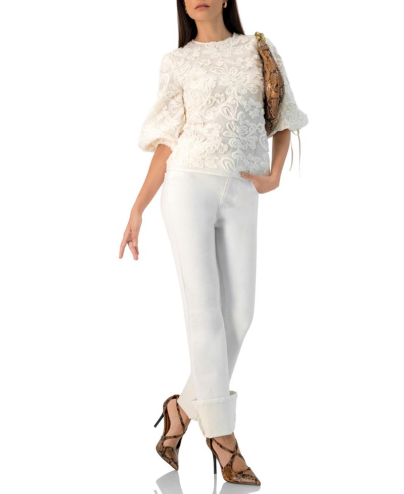 Women's Long Sleeve Floral Aplique Blouse